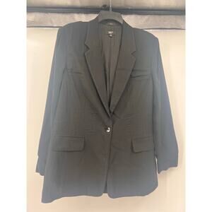 Vtg Emanuel Ungaro Women Black Pin Stripe Wool 97% Blazer Jacket 14/48 Workwear